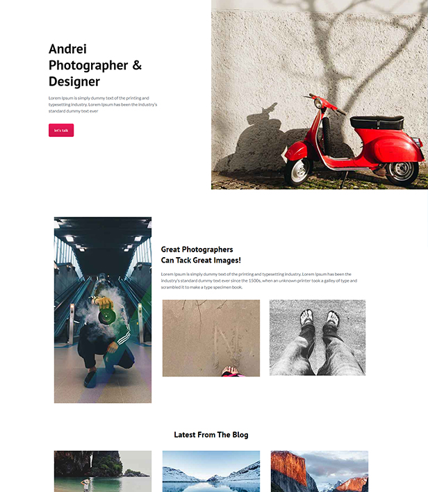 Photographer Landing Page Template - Layouts for WPBakery